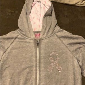 Grey thin hoodie with cancer awareness ribbon